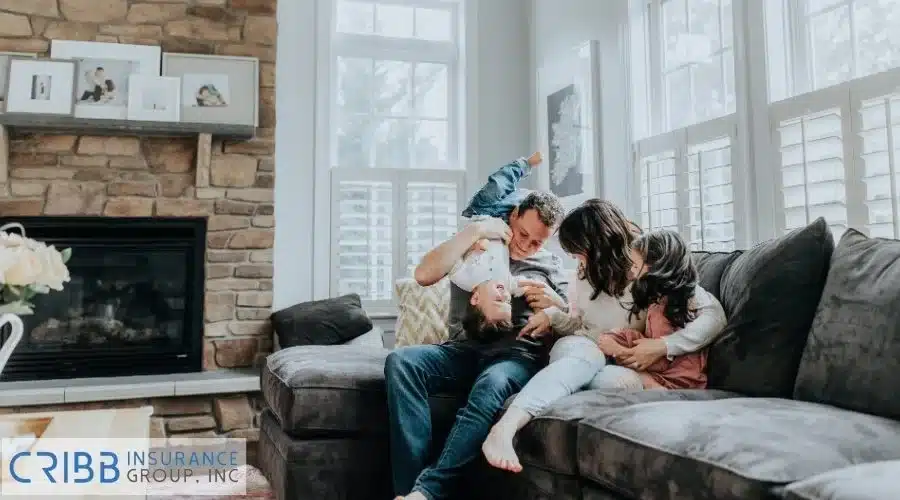 Family inside a safe home