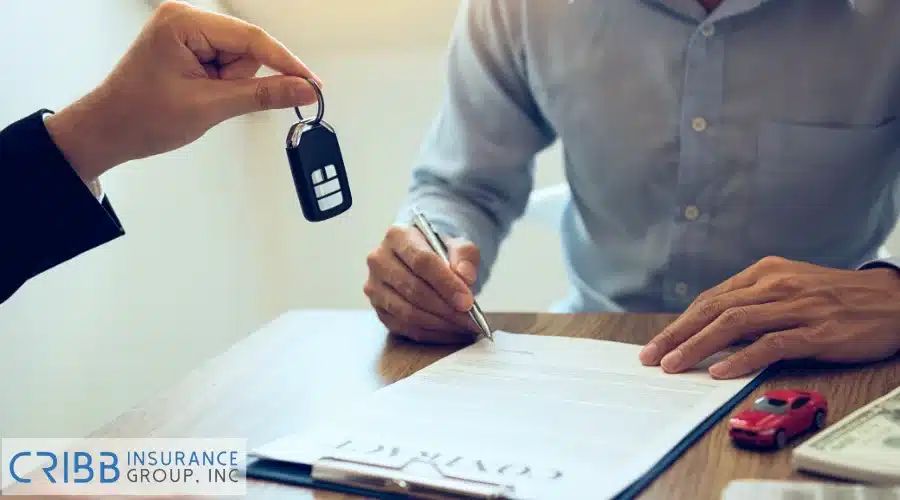 First-time buyer signing car insurance policy