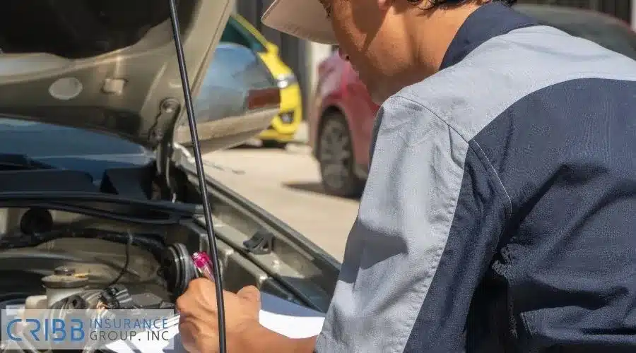 A car engine being inspected by a professional